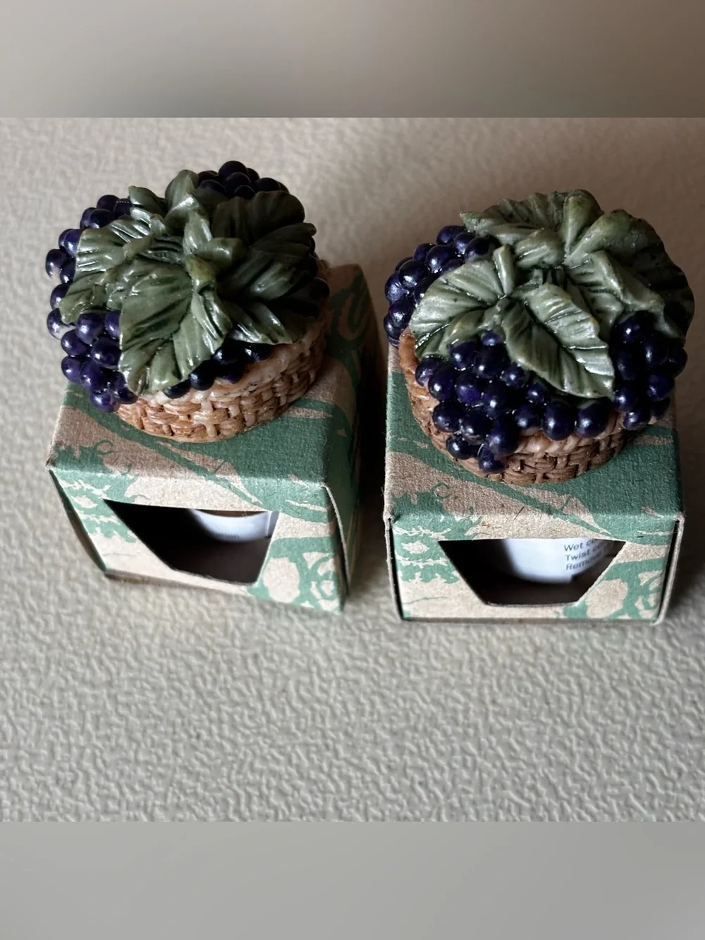 2 Basket of Grapes Cork Bottle Toppers Hand Painted Ceramic Porcelain 1.5
